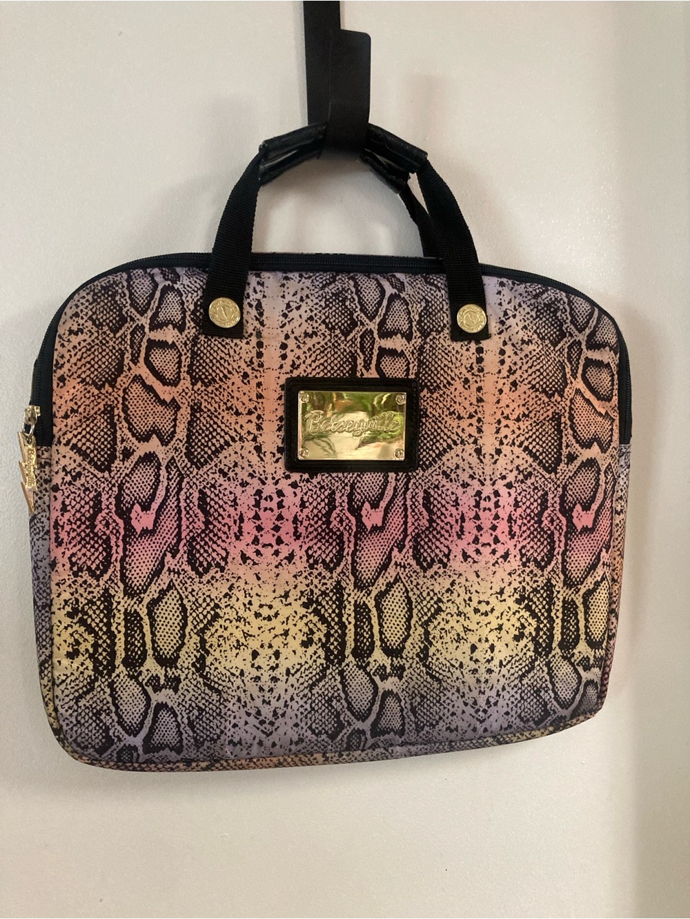 Betsey Johnson Pink Yellow Lavender Snakeskin Laptop Sleeve